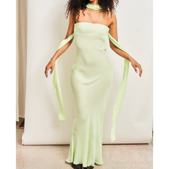 Women's Dana Foley NYC Strapless Long Maxi Tie Tube Blue Green Evening Gown sz M - Picture 2 of 8